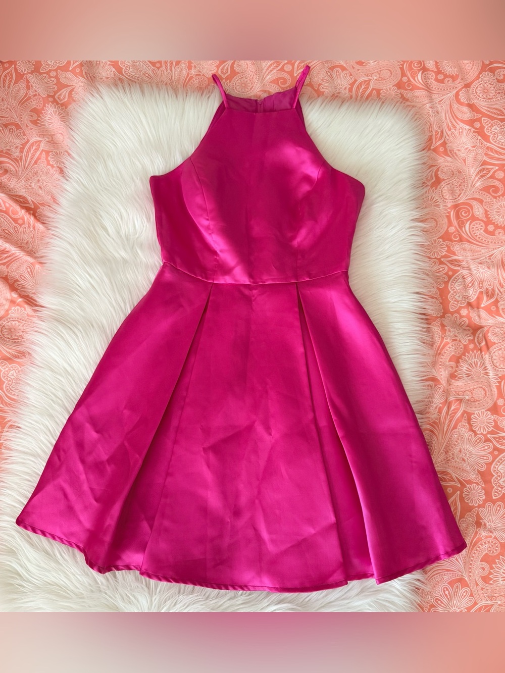 B Darlin Fit and Flare Hot Pink Mini Dress 5/6 - Picture 2 of 8